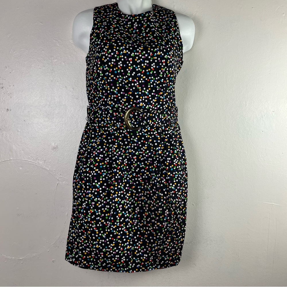 Positive Attitude Black Sleeveless Polka Dot Belted Dress